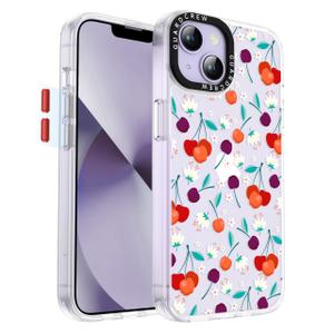 GuardCrew for iPhone 13 Case and iPhone 14 Case, [Purple Cherry] Cool Aesthetic Pattern for Women, [11FT Military-Grade Drop Tested] Slim Crystal Clear Shockproof TPU Bumper Phone Cover, 6.1"