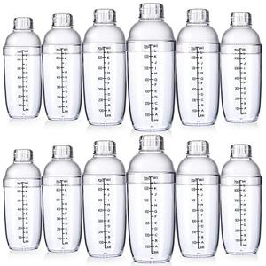 Lallisa 12 Pcs Plastic Cocktail Shaker Drink Mixer with Scales and Strainer Top Clear Shaker Cup with Measurement Plastic Mixing Tool for Tea Coffee Bubble Tea Milk(700 Cc/ 24 oz)