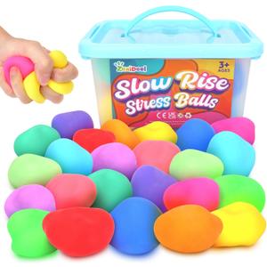Mini Slow Rising Stress Balls 24 Pack, Stretchy Squishy Ball for Anxiety Relief, Fidget Toys Classroom Supplies for Student Teacher, Travel Sensory Toys for Kids Adults