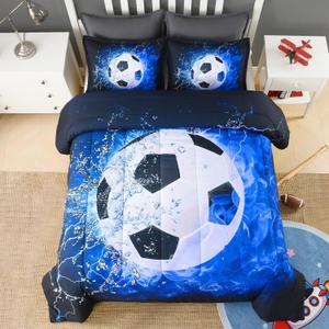Andency Soccer Comforter Twin(66x90 Inch), 2 Pieces(1 Soccer Comforter, 1 Pillowcase) Blue Flame Soccer Comforter Set Sport Microfiber Bedding Set for Boy Girl Kids, Teen