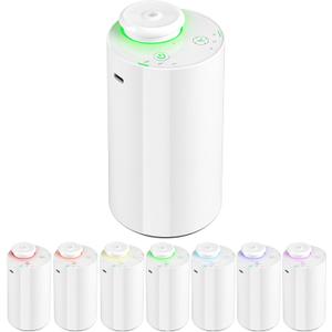 Waterless Essential Oil Diffuser, 7 Colors LED Light, Battery Powered Mini Scent Air Machine, Aromatherapy Mist Diffuser for Home Room Car Office (White)