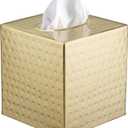 Monarch Abode Hand Hammered Tissue Box Cover Square, Brushed Gold Tissue Holder for Bathroom, Square Metal Dresser Accessories, Decorative Tissue Box Holder, Brushed Gold Handcrafted Tissue Cover