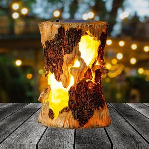 Solar Garden Lights, Flickering Stump Solar Flame Lantern Light Waterproof, Outdoor Stump On Fire Torch Light, Solar Powered Landscape Decoration Lighting for Patio Pathway Deck Yard (Natural)