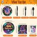 350 Pcs Halloween Party Decorations Supplies for 50 Guests, Halloween Birthday Party Decorations Including Plates, Dessert Plates, Paper Cups, Napkins, Knives, Forks and Spoons for Horror Party Decor