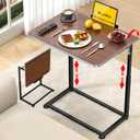 Extra Large Heavy Duty TV Tray Table, 23.6" Folding C-Shaped Laptop Desk for Couch & Bed, Height & Tilt Adjustable Overbed End Table with Phone/Tablet Slot, Easy Clean Walnut Finish for Small Spaces