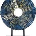 HODESumPure Gold Luxury Round Decorative Sculpture Statue Above Cabinet Home Decorations for Living Room Kitchen Fireplace Mantel Office Bookshelf Table Top Home Decor Accents (Blue)