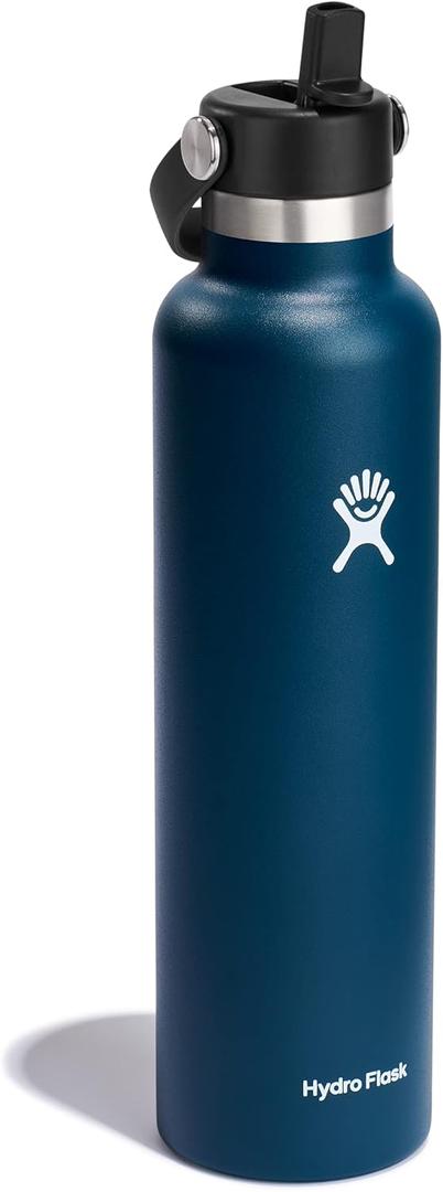 Hydro Flask Water Bottle - Insulated Stainless Steel - Straw Lid, Non Spill, Leakproof 24 Oz Indigo Blue
