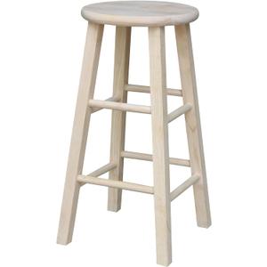 IC International Concepts, Round Top Stool-24" Seat Ht, 12.5"W x 12.5"D x 24"H, Solid Parawood, 24"H, 225 lb Wt. Capacity, Kitchen/Dining, Fully Assembled, DIY, Paint/ Stain In Any Color, Unfinished