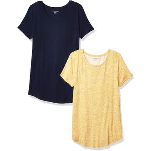 Amazon Essentials Women's Short-Sleeve Scoopneck Tunic, Pack of 2 (M)