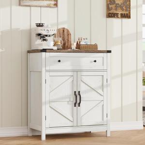 ChooChoo Kitchen Storage Cabinet, Coffee Bar Cabinet, Farmhouse Buffet Sideboard with Drawer for Kitchen, Living Room, White (1 Drawer + 2 Doors (30"w))