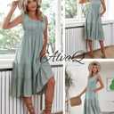 AlvaQ Women Summer Dresses Sleeveless Smocked Midi Dress High Waist Casual Tiered A Line Sundress with Pockets (Green, S)