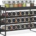 EsLuker.ly Spice Seasoning Rack Organizer Kitchen Countertop, 4 Tier Bamboo Spice Shelf Holder Storage with 4 Hooks, Wall Mounted Freestanding Stand for Pantry, Black (Jars Not Included)