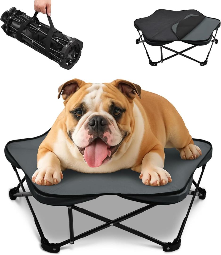 Pozico Small Elevated Dog Bed  26" Foldable Pet Cot with Carry Handle, Raised Dog Bed with Sturdy Frame & Plush Cushion, Portable & Durable for Small Breeds, Indoor/Outdoor Camping & Travel