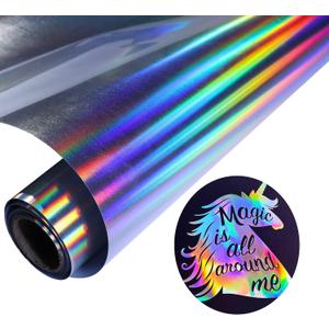 Holographic Silver Heat Transfer Vinyl HTV 12in x 6ft Metallic Rainbow Iron On Vinyl for T-Shirt Glitter HTV DIY Heat Press Design for Clothing (Holographic Vinyl 12" x 6ft)