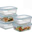 WOVOW 5Packs, 36 Oz Glass Meal Prep Containers with Snap Locking Lids Glass Food Containers,Airtight Lunch Container,Microwave, Oven, Freezer and Dishwasher