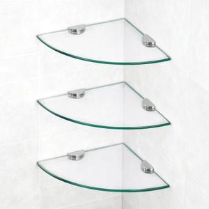3 Pack Glass Corner Shower Shelves, Tempered Floating Glass Shelves Wall Mount, Shower Caddy Organizer, Bathroom Corner Shelf with Zinc Alloy Brackets for Bathroom, Kitchen, Living Room