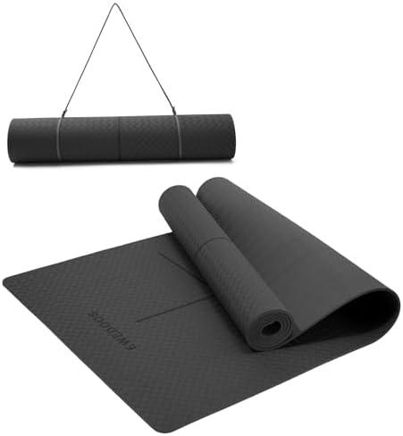 Ewedoos Eco Friendly Yoga Mat with Alignment Marks TPE Yoga Mat Non Slip Hot Yoga Mat Thick 1/4'' Anti-Tear Surfaces Exercise Mats for Home Workout Fitness Pilates