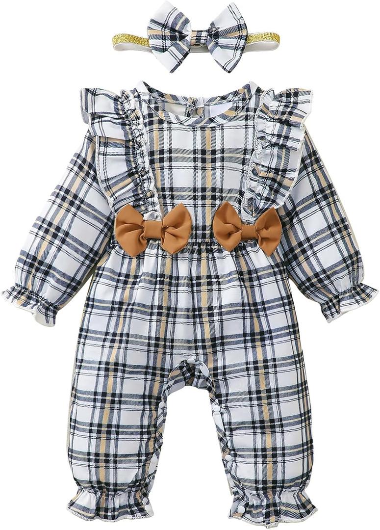 SUNNY PIGGY Newborn Baby Girl Clothes Baby Girl One Piece Romper Fall Winter Long Sleeve with Hat Sets Cute Infant Outfits (3-6 Months)