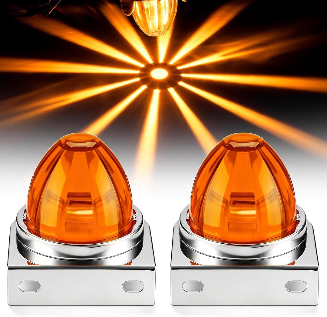2Pcs Amber Watermelon Lights with Brackets, LED Side Marker Lights for Semi Truck, Strobe & Steady Modes Turn Signal Lights for Trailer RV with Waterproof ABS Lens for Kenworth Peterbilt Freightliner