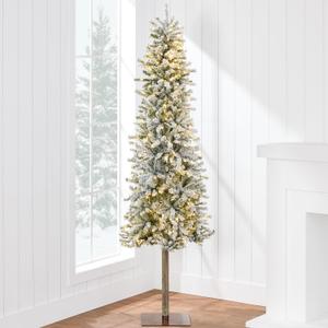 Best Choice Products Flocked Pencil Christmas Tree 7.5ft Pre-lit Alpine Slim Holiday Decoration, Lighted Skinny Dcor LED Lights, Metal Stand