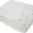 DII Chenille Luxury Thick Woven Throw with Fringe, 50x60, Cream