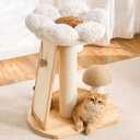 HITTITE Solid Wood Cat Tree Tower, Cat Scratching Post with Bed, 27" Small Flower Cat Tree, Compact Cat Tower with Scratching Pad and Cat Bed, Mushroom Modern Cat Tower for Indoor Cats Large Adult.