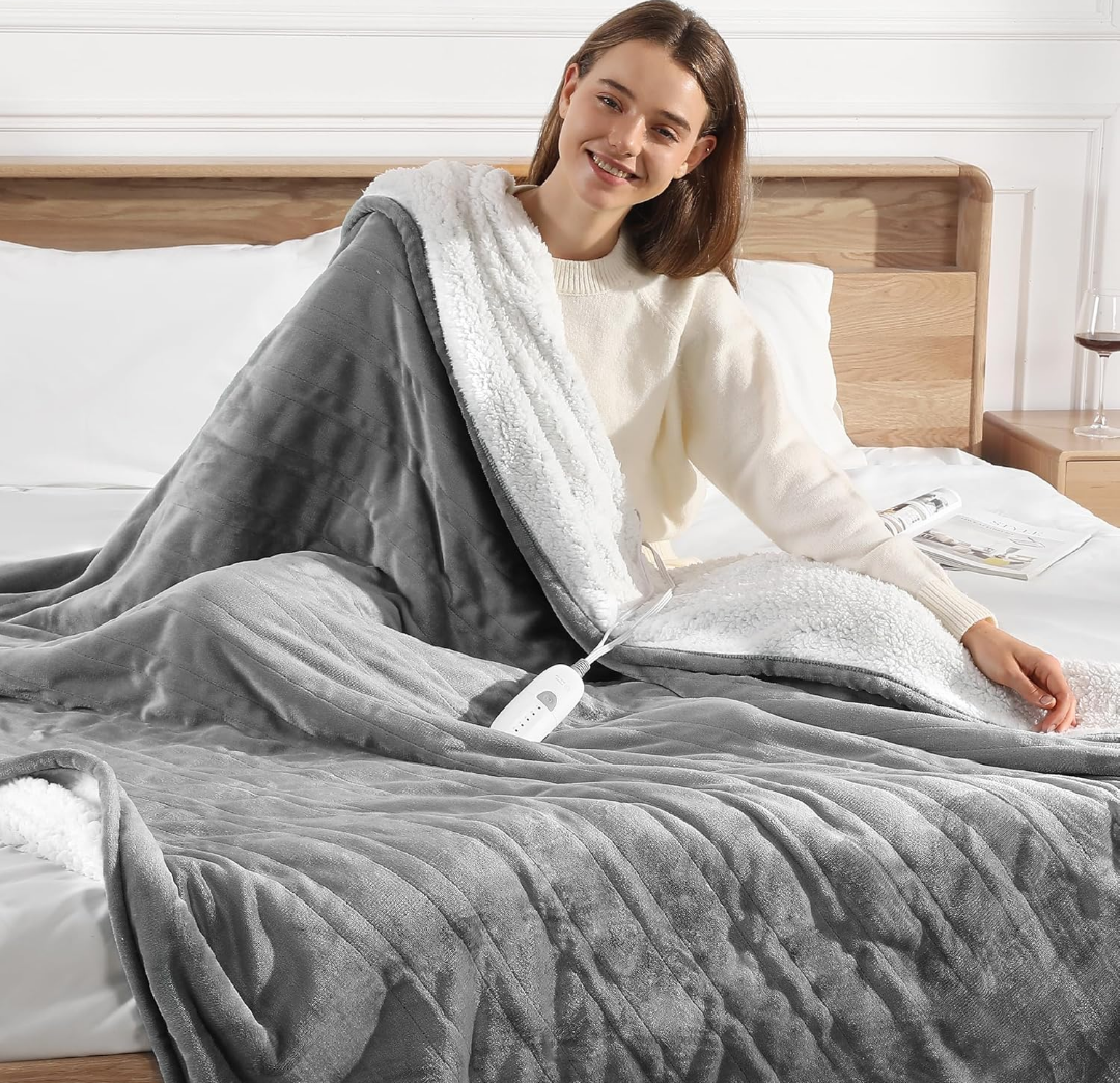 Heated Throw Blanket Electric Blanket 50X60in - Fast Heating Blanket Ultra Soft Electric Throw for Adults with 5 Heat Levels & 4 Hrs Timer, Machine Washable, Office Warm Blanket for Winter(Gray)