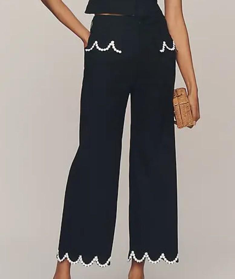 The Colette Scalloped  Wide-Leg Pants - Black, S
