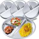 4 Pack 304 Stainless Steel Divided Plate, 8 Inch 3 Section Round Divided Plates Portion Control Plates Partition Plate for Adults, Camping, Picnic, Home, Silver