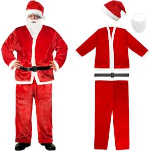 MNKXL Plus Size Santa Claus Costume for Adult,5PCS Santa Suit Adults Men,Christmas Party Santa Costume Cosplay Santa Outfit
