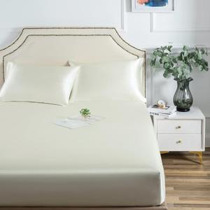 Satin Fitted Sheet, Twin Fitted Sheet Only, 1 - Piece Ultra Soft Deep Pocket Single Silk Bottom Bed Sheet Twin - Ivory