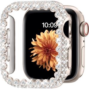 Bling Bumper Case Compatible with Apple Watch Series 9/8/7 45mm, Diamond Protective Face Cover for Women, Hard PC Frame for iWatch 45mm Starlight