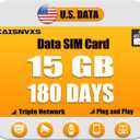 4G LTE Cellular Data SIM Card for 180 Days 15GB Compatible with USA Nationwide Networks for Security Cameras, Hunting Trail Cameras, Game Cameras, Tablets, Unlocked IoT Device,Plug and Play