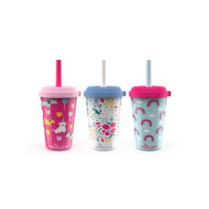 REDUCE GoGo's Kids Portable Tumbler Cups with Lids and Spill-Proof Straws - 3 Pack of Stackable 12 oz Tumblers with Twist-On Lids - Easy Storage, Dishwasher Safe - Serendipity Set