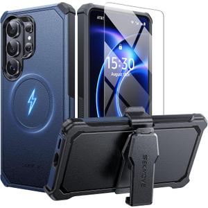 for Samsung Galaxy S26 Ultra Case with Belt Clip,Compatible with MagSafe,Anti-Drop,Shockproof,Heavy Duty Protection,with Screen Protector,with 360Rotating Kickstand,Blue