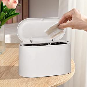 LTWQLing Mini Trash Can with Lid - Removable Small Garbage Can, Tiny Plastic Trash Bin, Pop Up Countertop Wastebasket, Counter Garbage Lint Bin for Bathroom,Office,Kitchen,Desk,Coffee Table(White)
