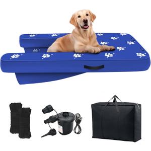 Inflatable Dock Platform with Electric Pump, Dog Boat Ramp Floating Non-Slip Oxford and PVC with Water Ramp for Dogs Pool, Dock, Lake with Traction Rope Blue (4.7ft x 3ft x 6in)