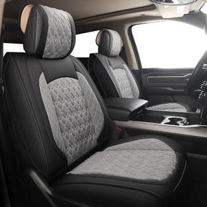 JOJOBAY Car Seat Covers for Dodge Ram 2 Pcs Front,Fit Ram 2009-2025 1500/2500/3500 Pick-up Truck,Crew,Regular,Quad,Mega Cab,Waterproof Leather Seat Covers Protectors2 PCS Front,Black-Grey