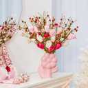 WDS WONDROUS 6Pcs Valentine's Day Artificial Flowers, 15.7 Inch Tulip Heart Stems with Pink White Berries for Vase Centerpiece, Wedding Home Decor