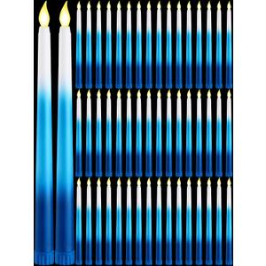 Funtery 48 Pcs Flameless LED Taper Candles Battery Operated Candles Bulk Realistic LED Candlesticks Flickering for Wedding Church Graduation Party Home Decor(Gradient Blue,Classic Style)