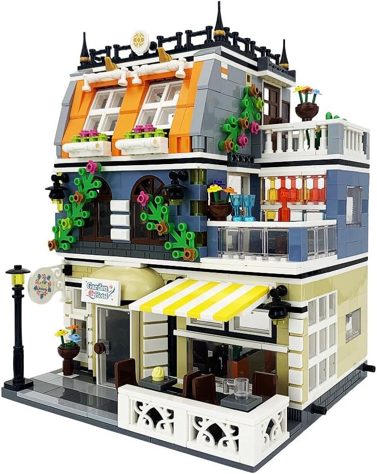 ENJBRICK Garden Hotel Assembly Square Building kit,Modular House Building Blocks Model Set for Teens and Adults.Collectible Display Toy Building Set 1284 PCS