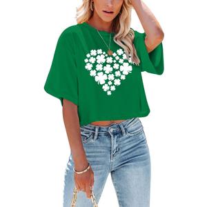 St Patricks Day Shirt Women Luck Shamrock Shirts Cute Saint Patricks Day Crop Top Irish Raglan Shirt, XS 
