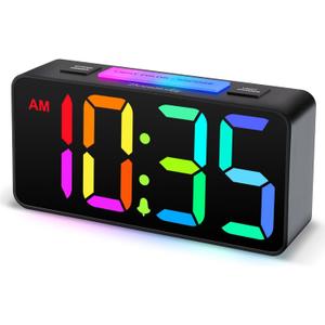 DreamSky Small Digital Alarm Clock with Night Light for Kids Bedroom | RGB Desk Clock with Large Numbers for Teens Boys, Brightness Dimmer, Adjustable Alarm Volume, USB Port, USB-C Adapter Powered