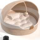 CHEERPALS Cat Basket Bed for Indoor Cats, Covered Pet Bed with Washable Cushion and Ball Rope Cotton Bed for Medium and Large Cat, All Season Universal(White)