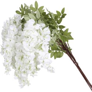 4PCS White Artificial Wisteria Hanging Flowers 40'' Tall Lush Fake Wisteria Flowers for Floor Vases Silk Wisteria Flowers for Wedding Arch Ceremony Window Box Home Garden Backdrop Decor (White)