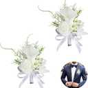 2PCS Calla Lily Boutonniere Handmade Romantic White Corsage Suitable for Wedding Ceremony, Anniversary, Dinner Dance (2), 10 x 14 cm