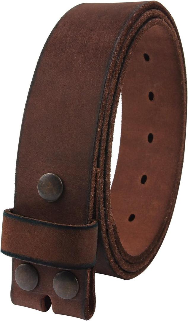 NPET Men's Full Grain Leather Belt Vintage Distressed Style with Snap-On Strap 1 1/2" Wide without Buckle (Coffee)