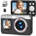 5K Digital Camera, 80MP Dual Screen Autofocus Vlogging Camera, 18X Zoom Point and Shoot Camera for Photography, Flash, 32GB Card, 2 Batteries, Compact Camera for Teens Adults (Black)