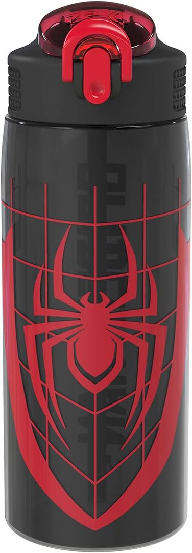 Zak Designs Marvel Spider-Man Water Bottle For School or Travel, 25 oz Durable Plastic Water Bottle With Straw, Handle, and Leak-Proof, Pop-Up Spout Cover (Spider-Man)
