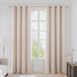 FMFUNCTEX 100% Blackout Taupe Curtains for Bedroom, Emboosed Textured Floral Curtains 84 Inches Long for Living Room, Thermal Insulated Curtain, Farmhouse Drapes Room Darkening Grommet 2 Panels